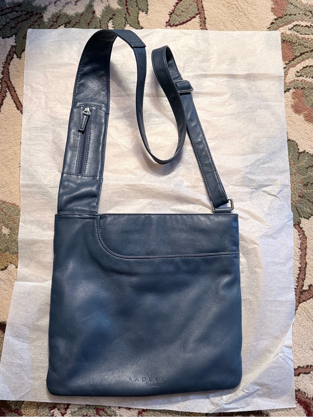 Wmn’s Radley London Blue Leather Crossbody Bag - Minimal Slim Design